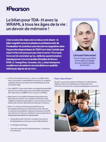 Le bilan pour TDA-H avec la WRAML-3 à tous les âges de la vie : un devoir de mémoire !